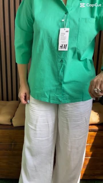 شومیز نخی برند H&M رنگبندی: سفید/سبز سایز: S/M/L/XL/XXL